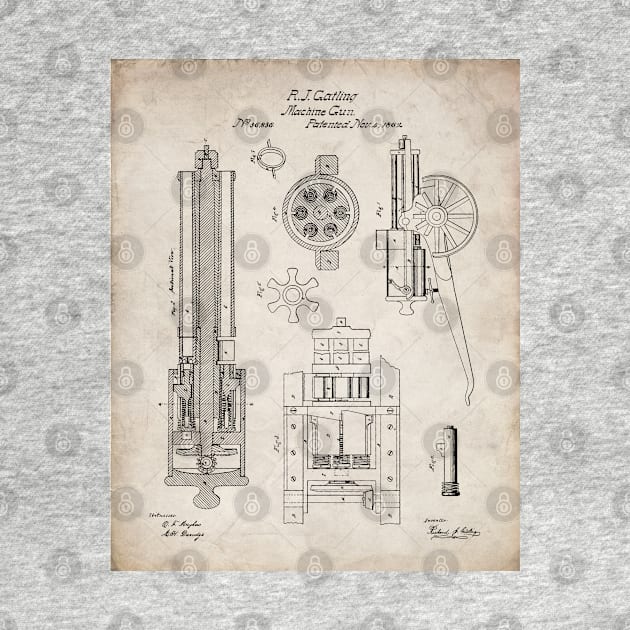 Gatling Machine Gun Patent - Gun Lover Gun Shop Art - Antique by patentpress